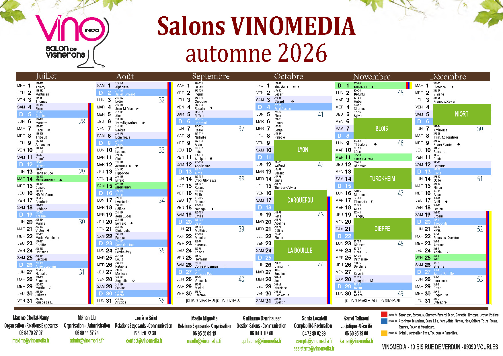 calendrier salon du vin Vinomedia 1er semestre 2025