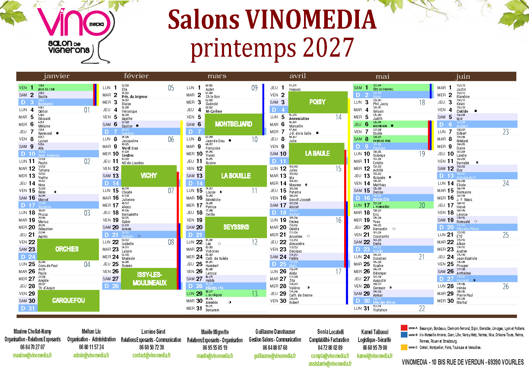 calendrier salon du vin Vinomedia 2nd semestre 2025